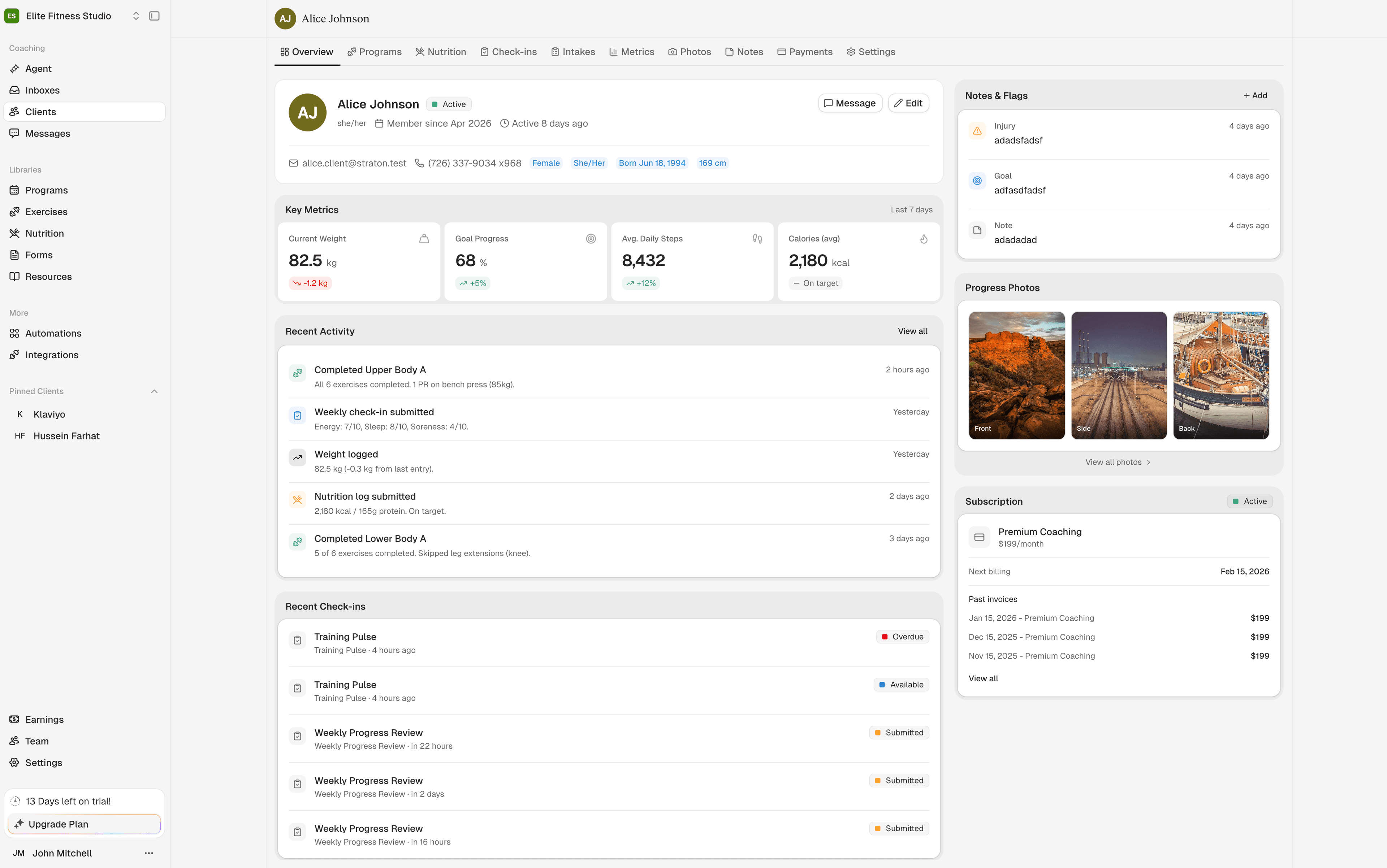 Straton Coach Dashboard